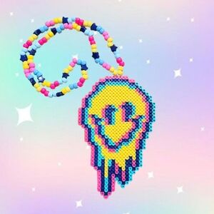 Glitching Melty Smiley Face Kandi Necklace